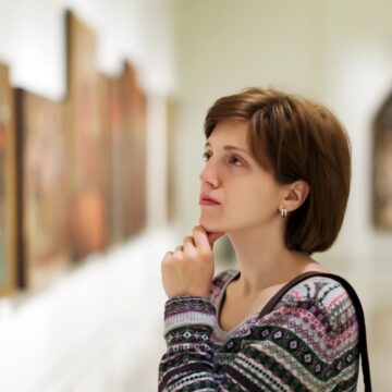17 Famous Paintings of Women: Scandal, Theft and Fame A visitor studies a row of framed paintings in a softly lit art gallery.